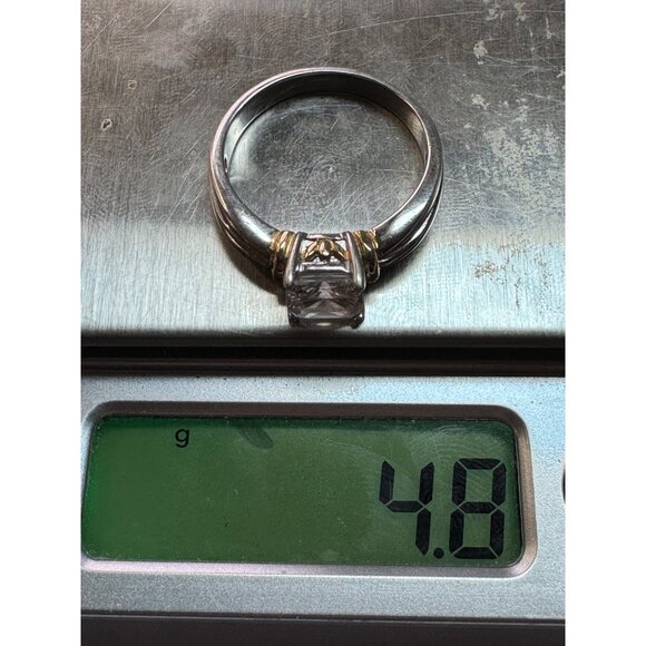 Estate Vermeil Sterling Silver CZ Statement Engagement Ring Size 10, 4.8g Vintag - Picture 8 of 8